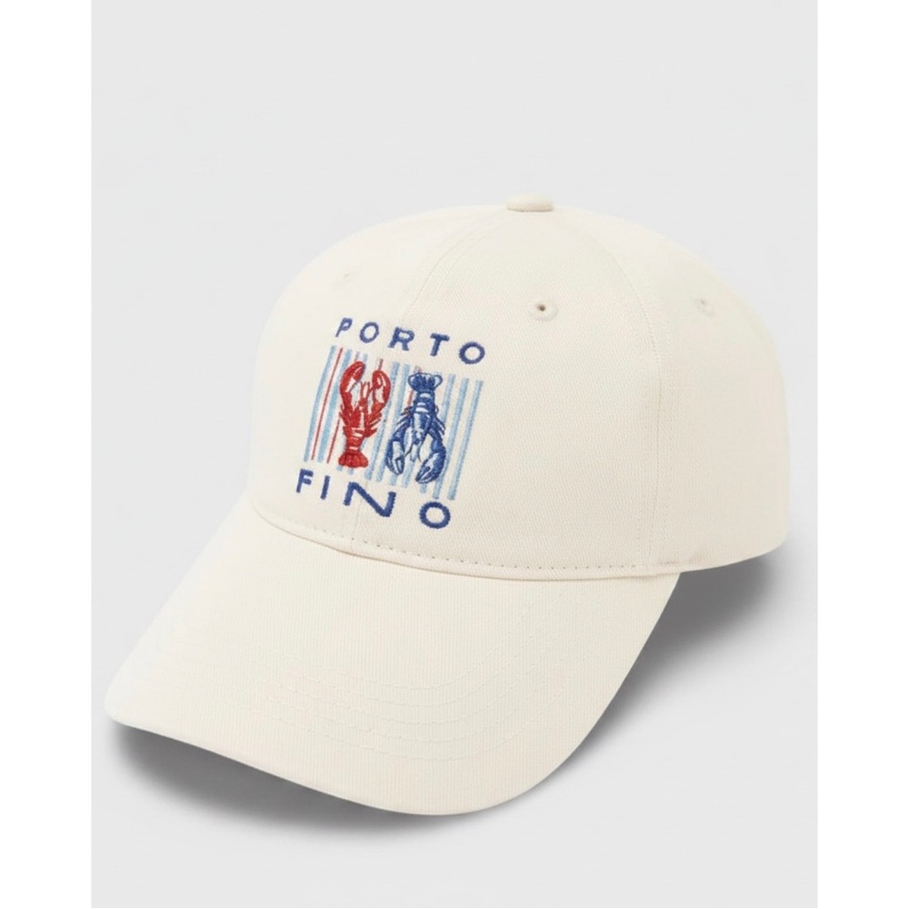Anthropologie Lobster Porto Fino Embroidered Baseball Cap Beach Nautical OS